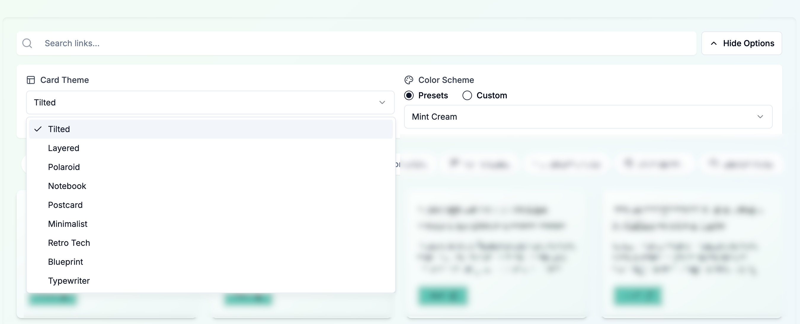 Original theme selection panel